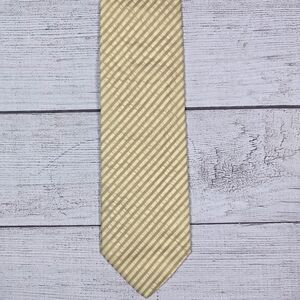 Hugo Boss Tie Men's Yellow Striped 100% Silk Necktie Luxury Handmade In Italy